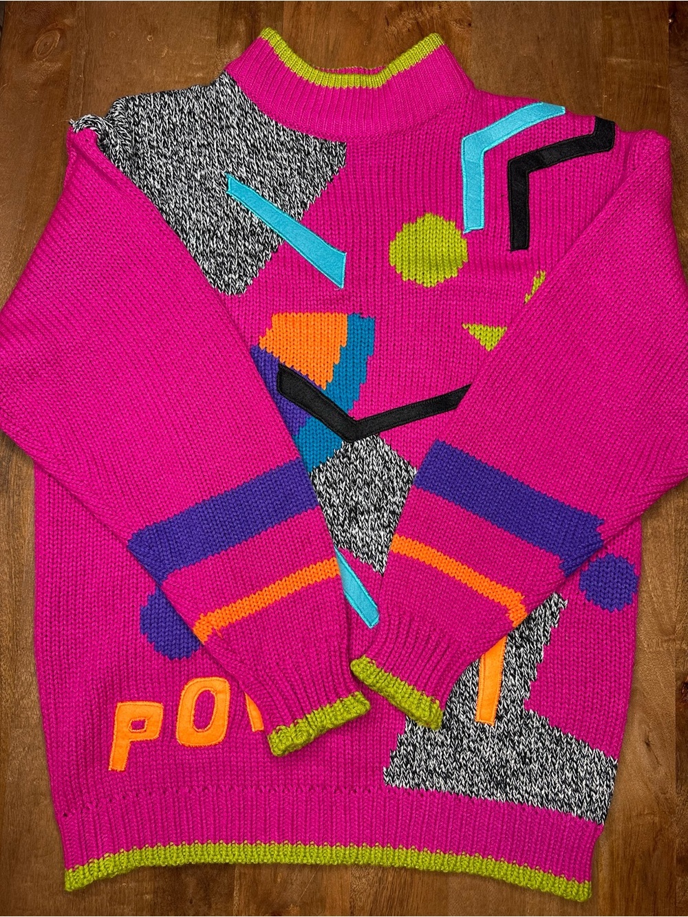 Croquet Club Bright Pink Geometric Pattern Knit Sweater - Women's